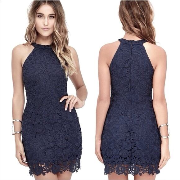 Lulu's Size Medium Love Poem Cocktail Dress Crochet Lace Navy Blue Sleeveless - Picture 1 of 13